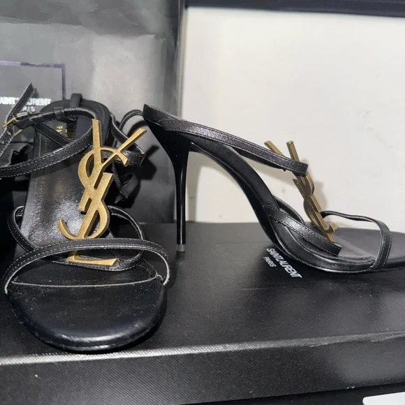 Yves Saint Laurent Black and Gold Heels with Stiletto Design - Picture 2 of 6